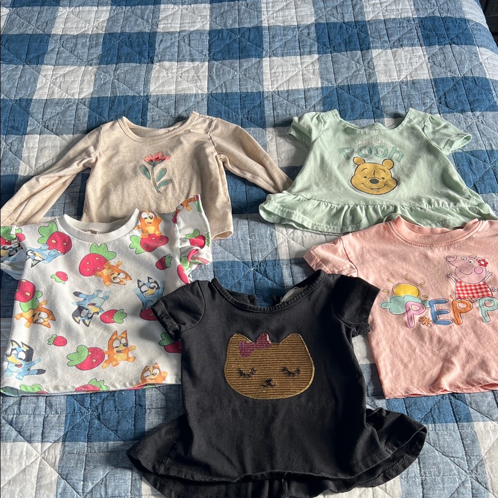 Disney Kids Short Sleeve Tops - Black, Pink, Mint, Cream, White